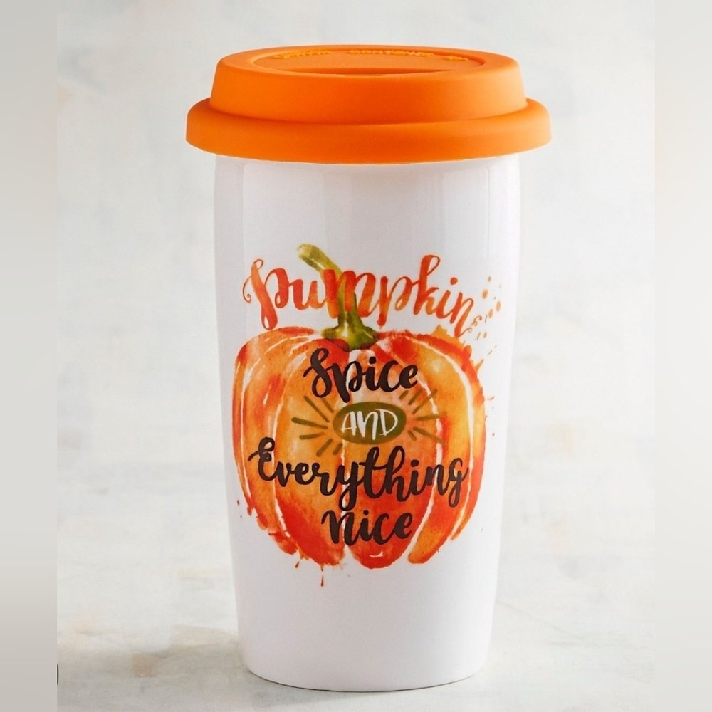 Porcelain 12 oz Pumpkin fall travel mug